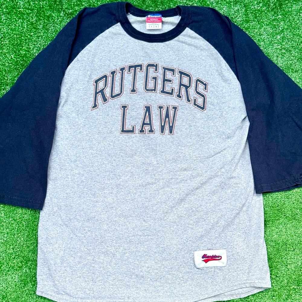 Champions Authentic Athletic Apparel Rutgers Law Raglan Baseball T Shirt Vintage